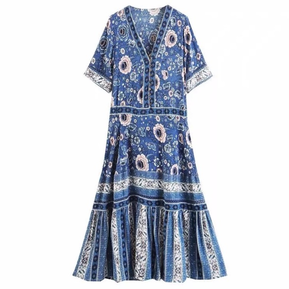 Blue ZAHARA Floral Maxi DRESS Gown Navy NEW - Picture 3 of 4